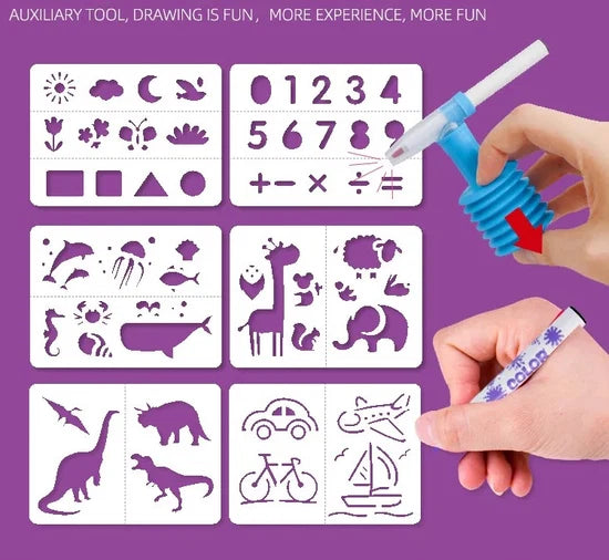 Kids Reusable Spray Painting Mat 2-in-1 | Drawing & Coloring Blanket with Spray Pens