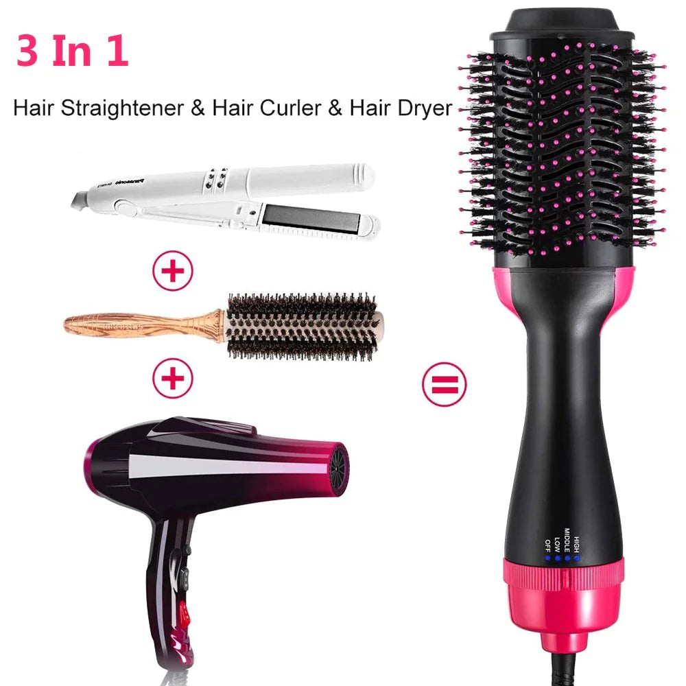 3-in-1 Hair Dryer, Straightener, and Curler Brush