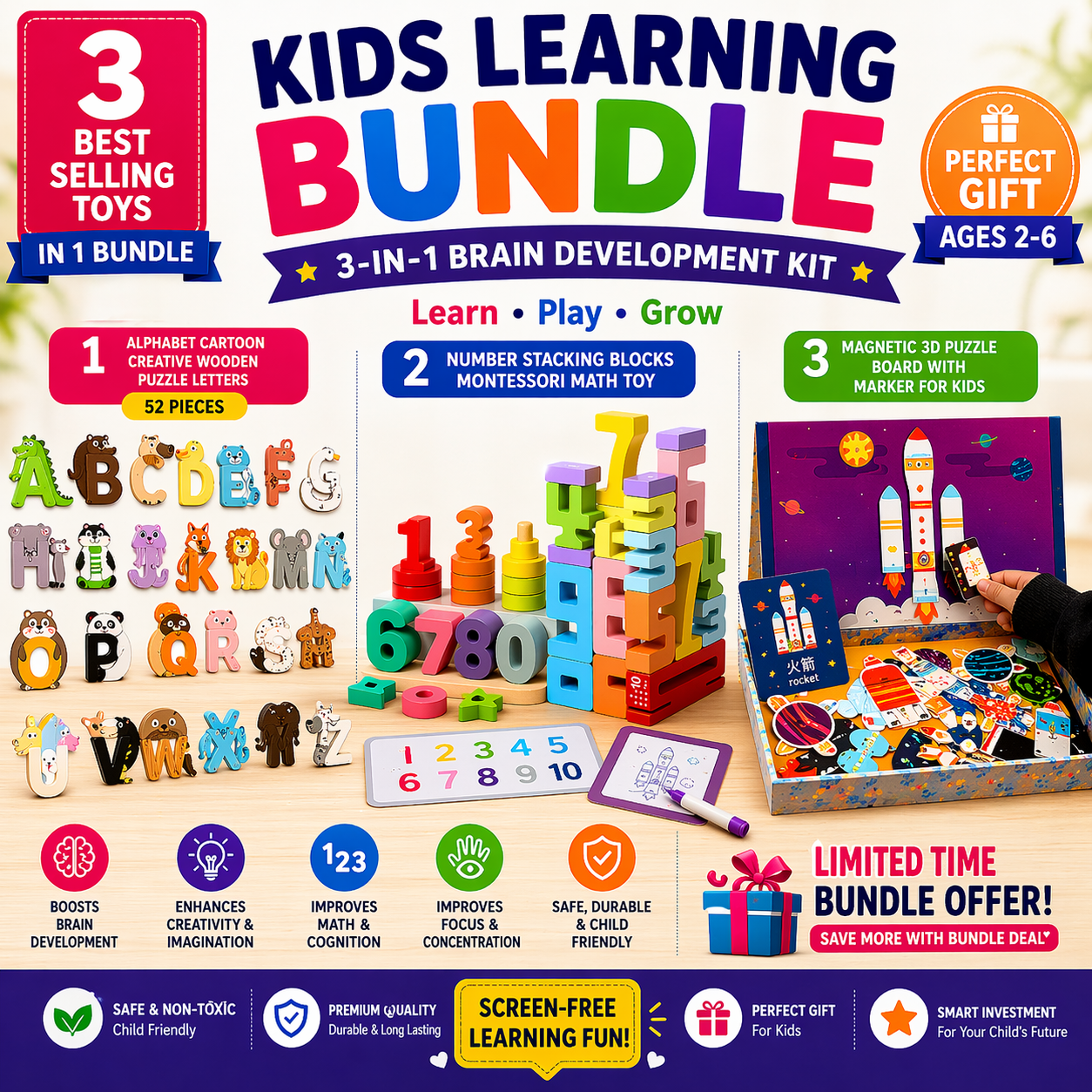 Ultimate Montessori Learning Bundle for Kids 🎓 (3-in-1 Brain Development Kit)”
