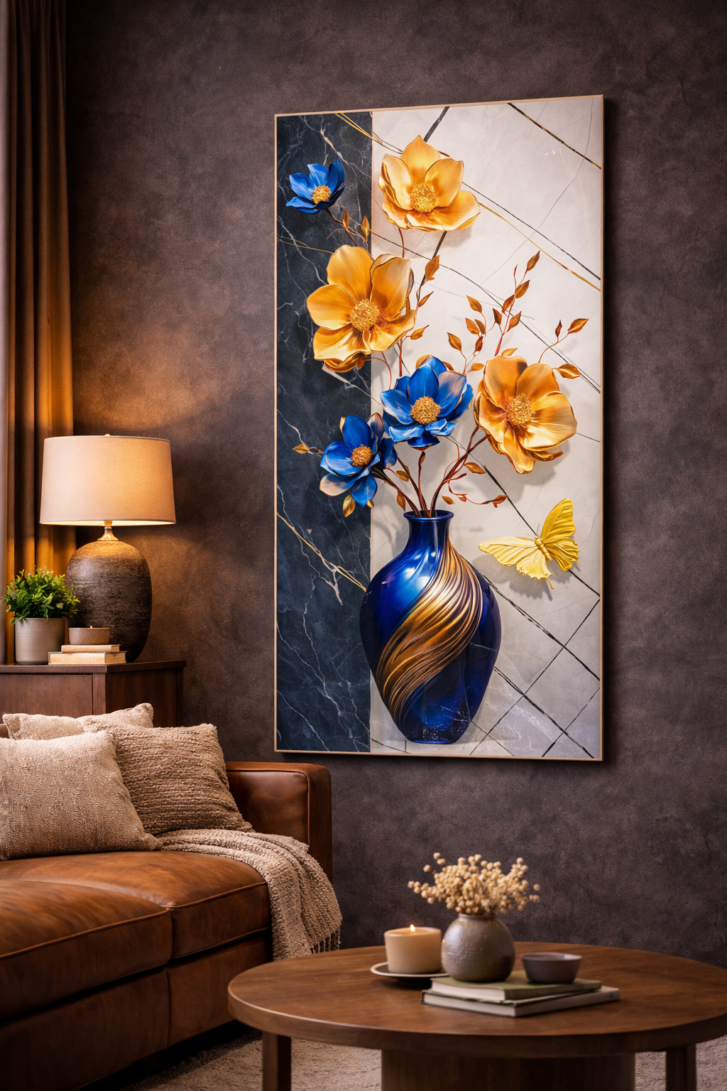 Luxury Blue & Golden Floral Wall Poster – Premium Wall Decor