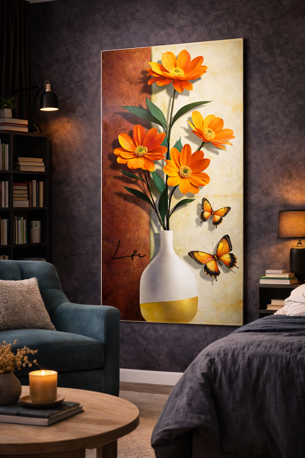 Vibrant Orange Floral Wall Poster