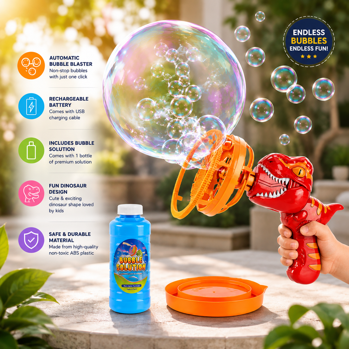 Dinosaur Bubble Blaster - Rechargable - (Usb Charger with 3 x batteries)