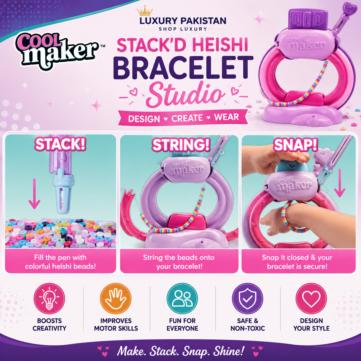 Kids DIY Bracelet Making Kit with Bracelet Loom Machine & Colorful Beads | Creative Jewelry Craft Set