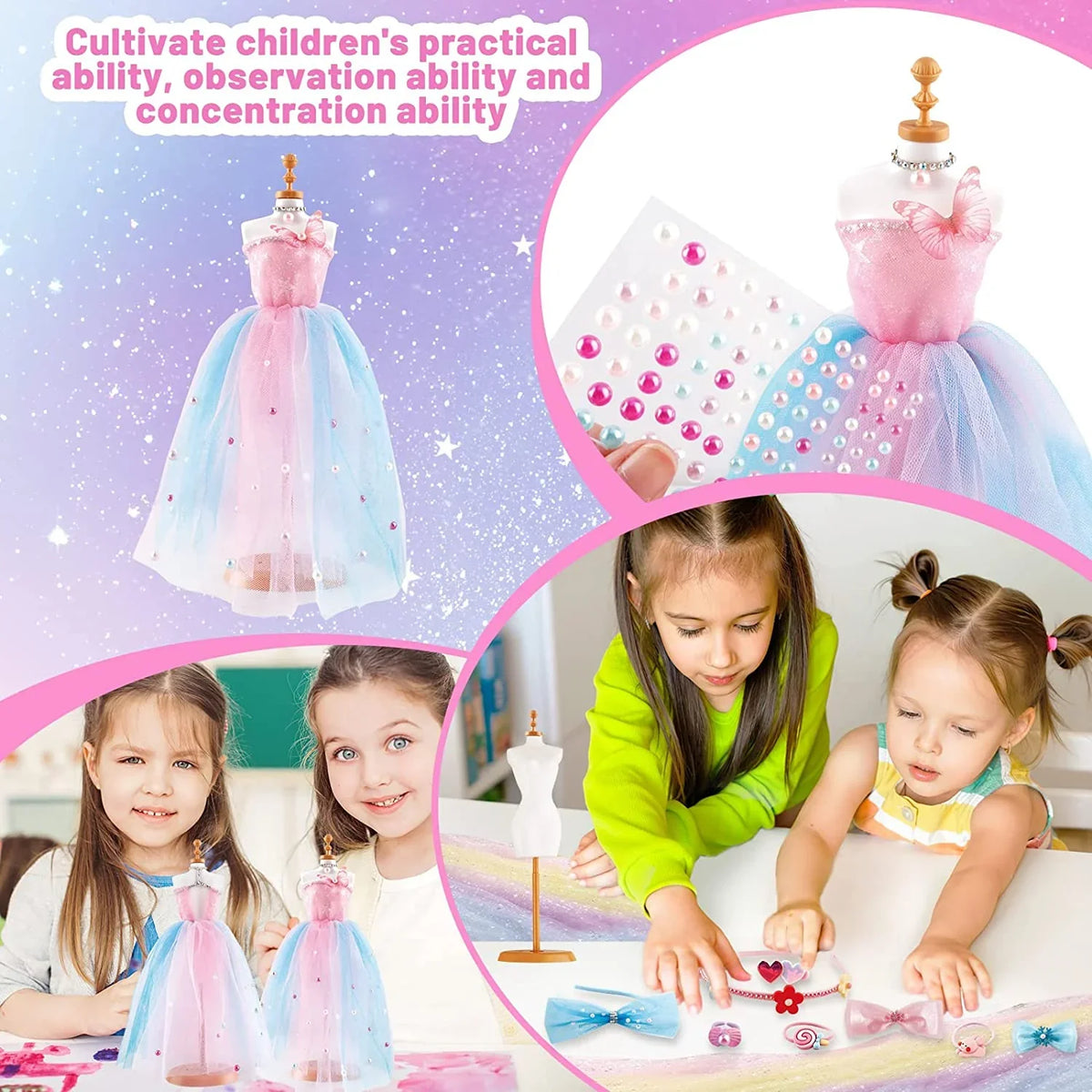 DIY Princess Fashion Designer Kit for Girls | 6 Mannequin Doll Clothing Craft Set | Creative Sewing & Dress Making Toy