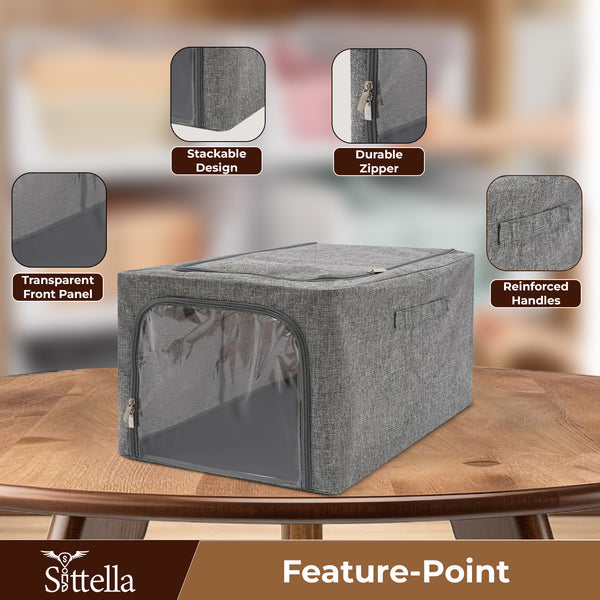 Premium Foldable Storage Box with Double Side Zipper – Closet Organizer for Clothes & More (Grey)