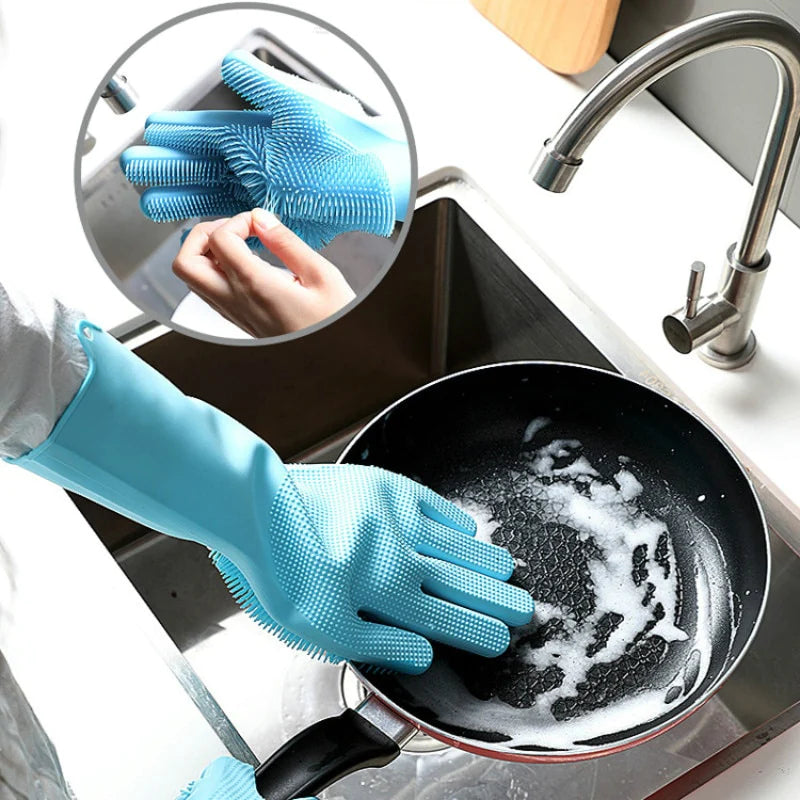 Multipurpose Silicone Dishwashing Gloves with Scrubber