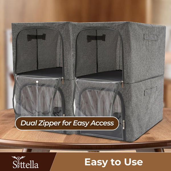 Premium Foldable Storage Box with Double Side Zipper – Closet Organizer for Clothes & More (Grey)