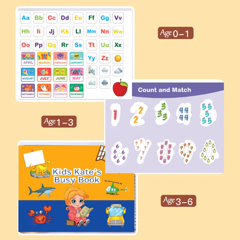 Educational Kids Montessori Busy Book ( Reuseable Velcro Stickers Included )