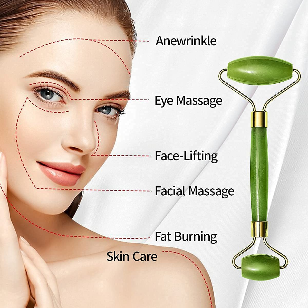 Natural Stone Jade Roller & Gua Sha Set for Facial Massage