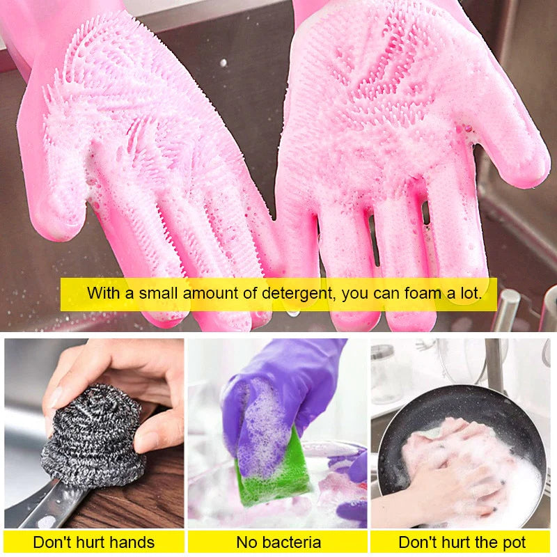 Multipurpose Silicone Dishwashing Gloves with Scrubber