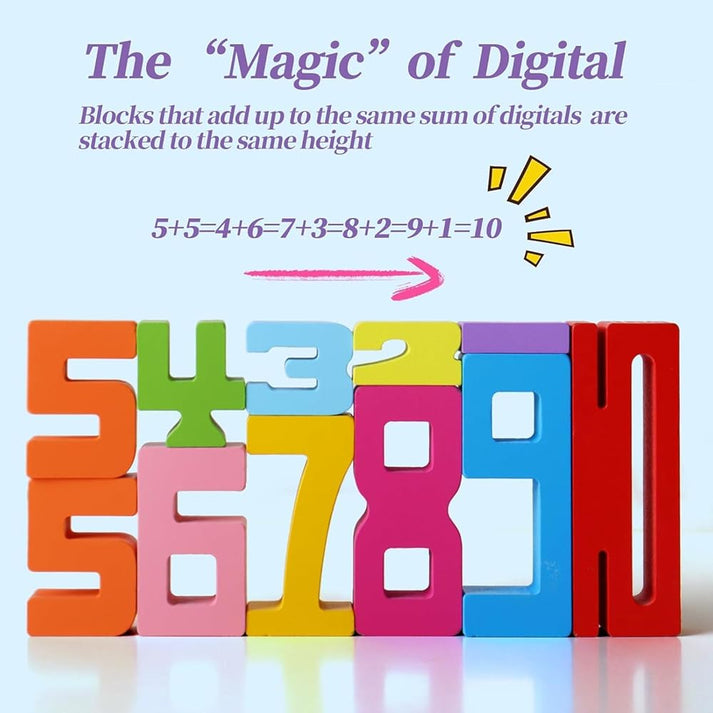 Wooden Number Stacking Blocks for Kids – Montessori Math Learning Toy ...