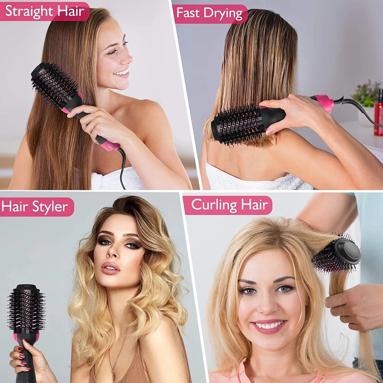 3-in-1 Hair Dryer, Straightener, and Curler Brush