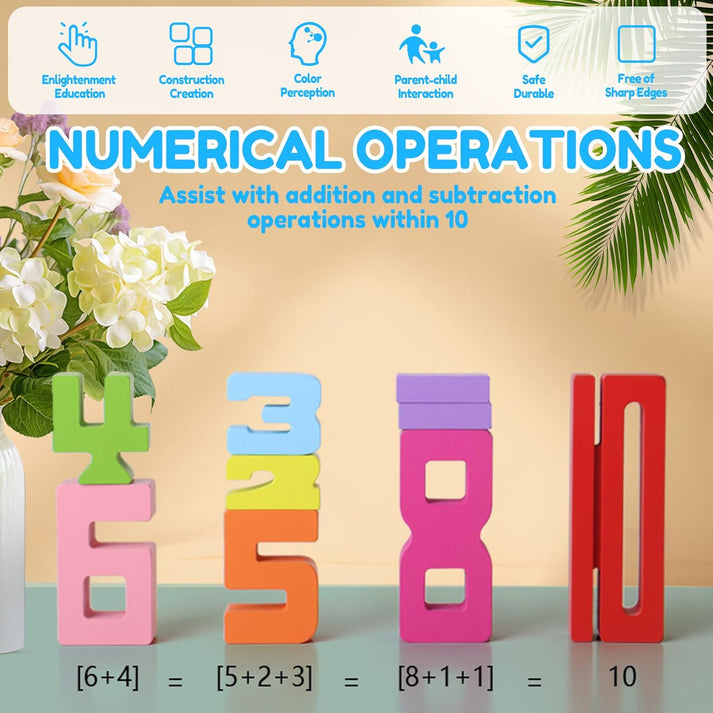 Wooden Number Stacking Blocks for Kids – Montessori Math Learning Toy ...