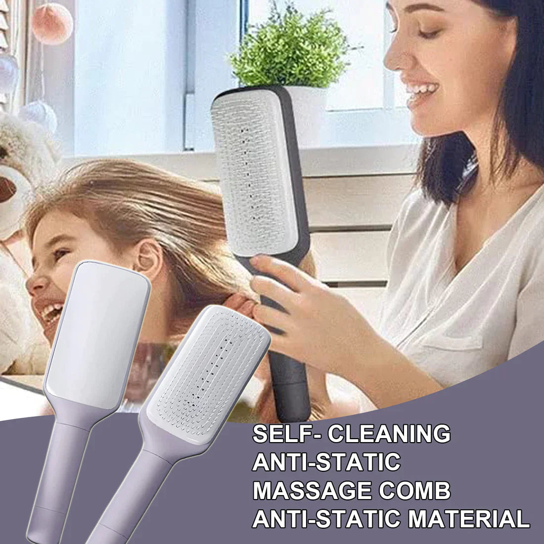 4-in-1 Self-Cleaning Hair Comb Brush
