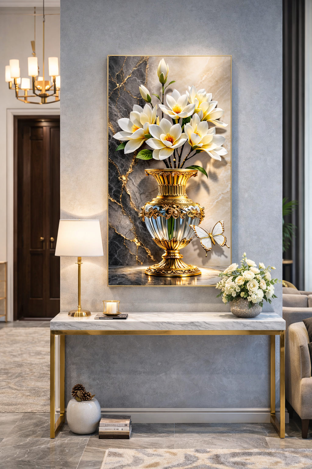 Elegant Magnolia Flower Wall Art with Gilded Vase