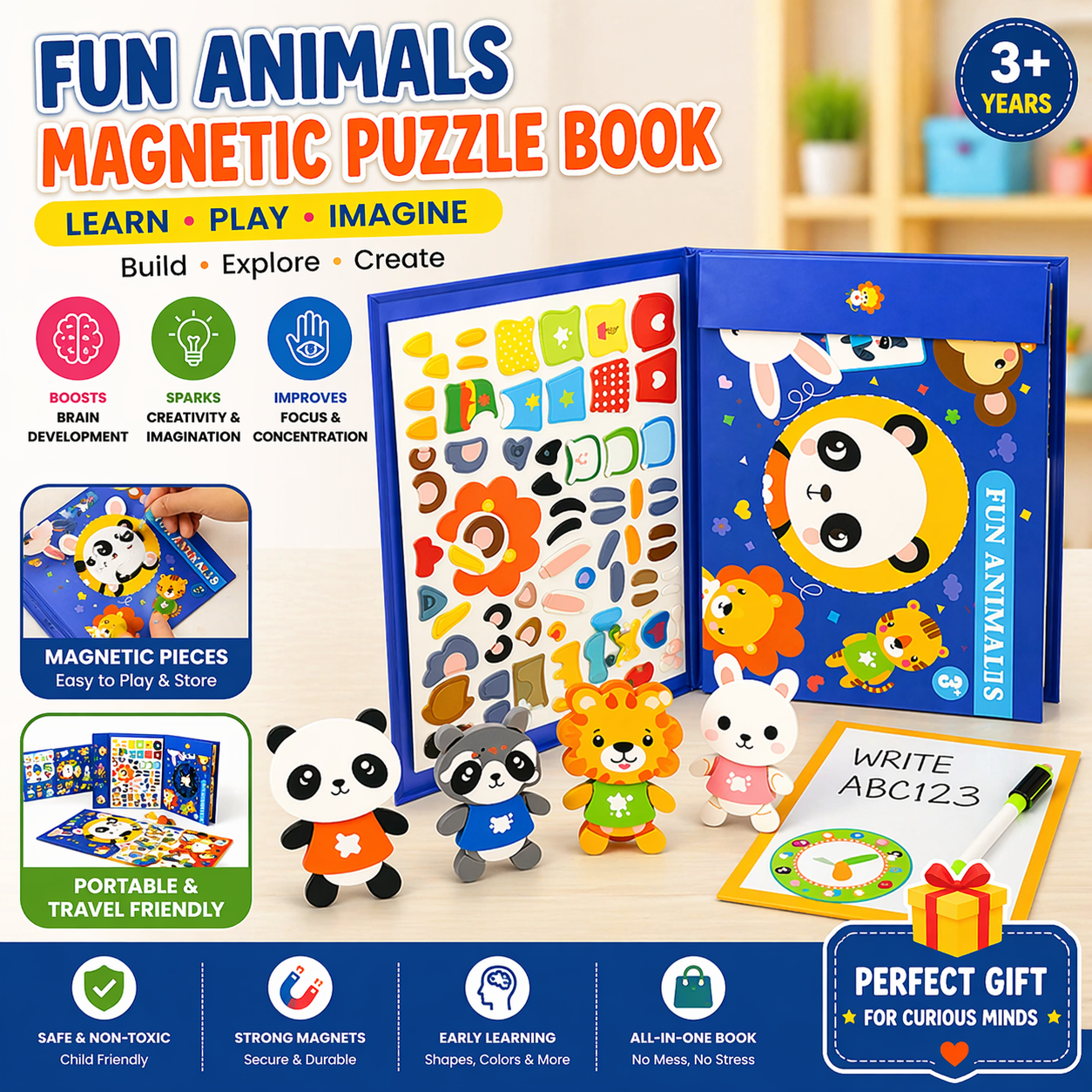 3D Montessori Magnetic Puzzle Book – Creative Learning, Drawing & Brain Development Toy for Kids
