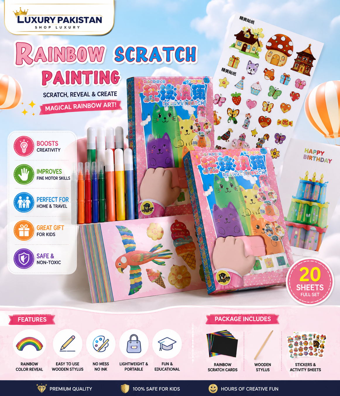 DIY Rainbow Scratch Art Card Kit for Kids – Magic Scratch Painting Set | Creative Drawing & Craft Activity