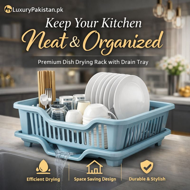 Kitchen Dish Drying Rack with Drain Tray – Space-Saving Sink Organizer