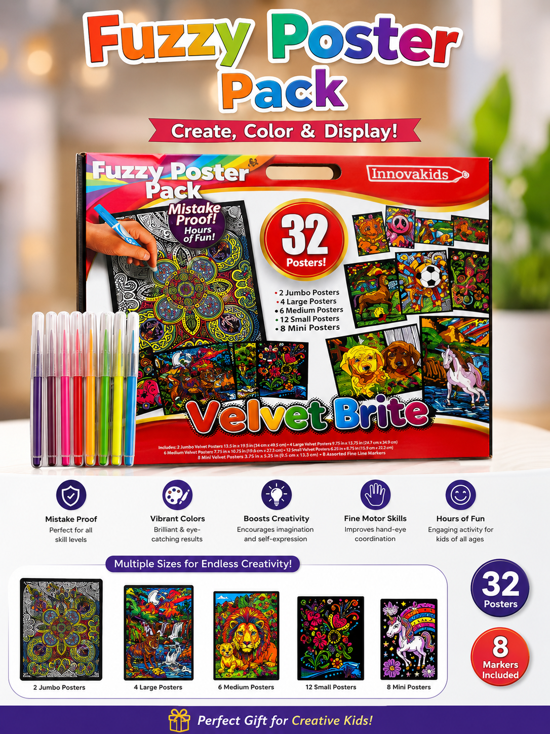DIY Magic Fuzzy Velvet Coloring Posters with Colors for Kids | Creative Learning & Art Activity Set